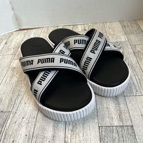 PUMA PLATFORM SLIDE SANDALS Women’s Size 9.5 380677-01 White/Black Chunky - Picture 5 of 10